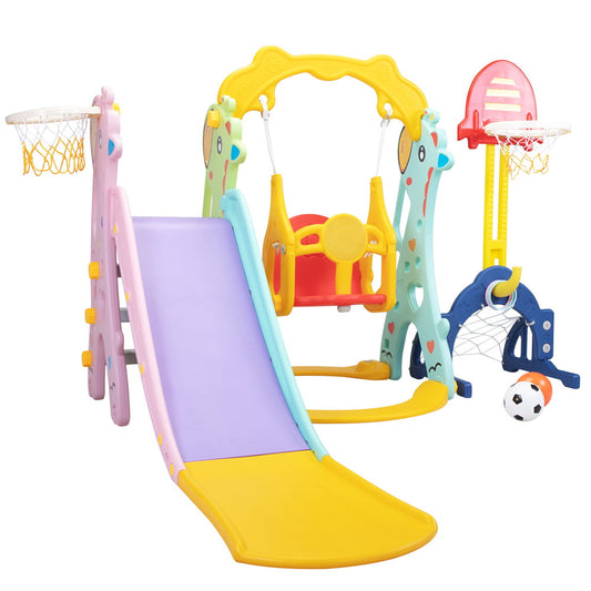 5 in 1 Outdoor Indoor Playground, SESSLIFE Kids Climber Slide with Basketball Goal, Toddler Swing and Basketball Hoop with Football Gate & Ringtoss Kit, Kids Toys for 2-4 Years Old Gift, Purple, X1999