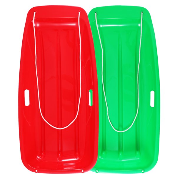 SESSLIFE Plastic Sleds for Kids Teens, 2 Packs Snow Sled with Pull Rope & 2 Handles， 02