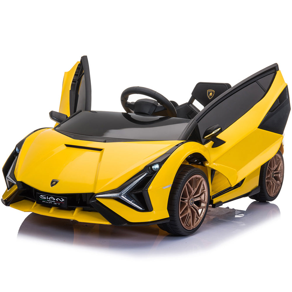 Kids' Electric Vehicles, SESSLIFE Lamborghini Ride on Car with Remote Control, LED Lights, Horn, Safety Belt, Ride on Toy for Boys Girls 3-4, 12V Four Wheels Car for Kids Gift, Yellow, X1152