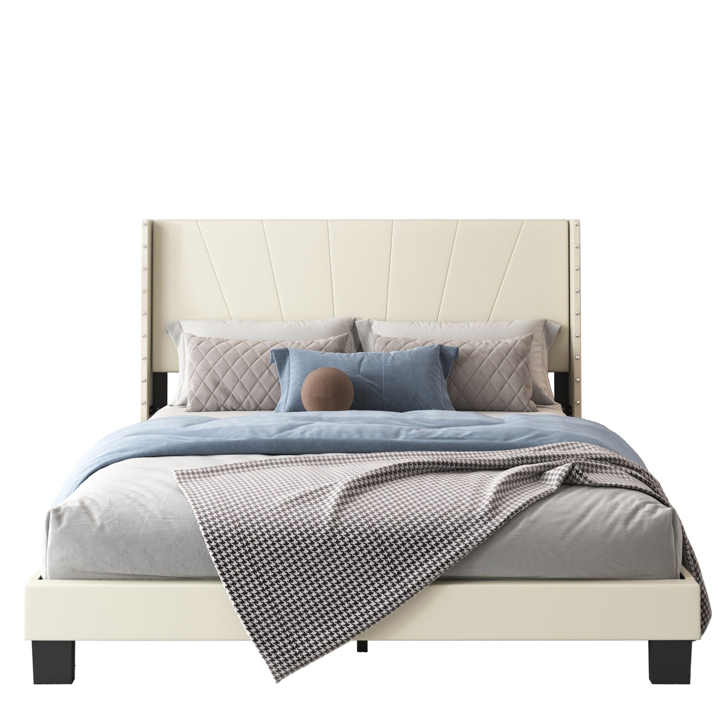 Sesslife Queen Bed Frame with Soft Upholstered Headboard, Platform Bed Frame with Wood Salt Support, Bedroom Furniture, Adults Kids Modern Bed Frame, No Box Spring Needed, Easy Assembly