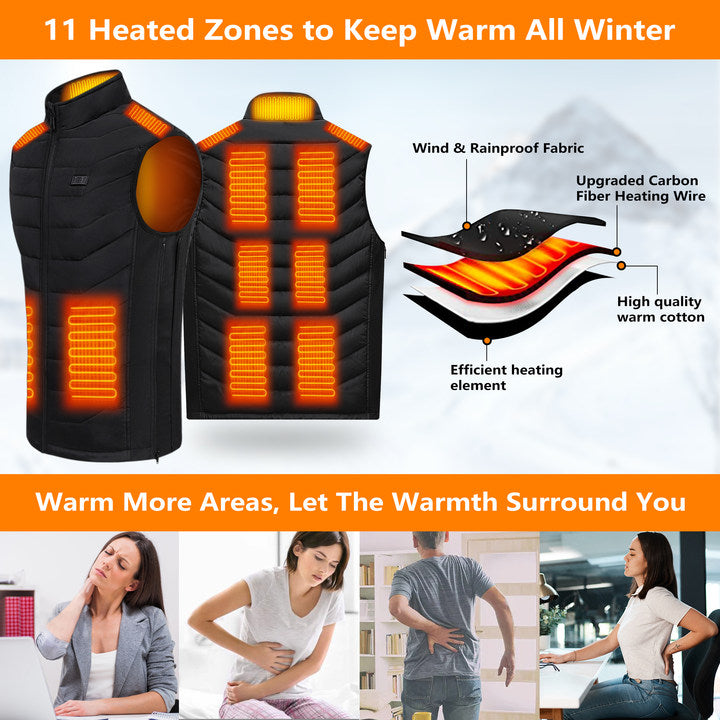 Electric Heated Vest for Men Women, Smart Rechargeable Heating Vest with 11 Heating Zones and 3 Heating Levels, Thermal Vest for Riding/Hunting/Hiking