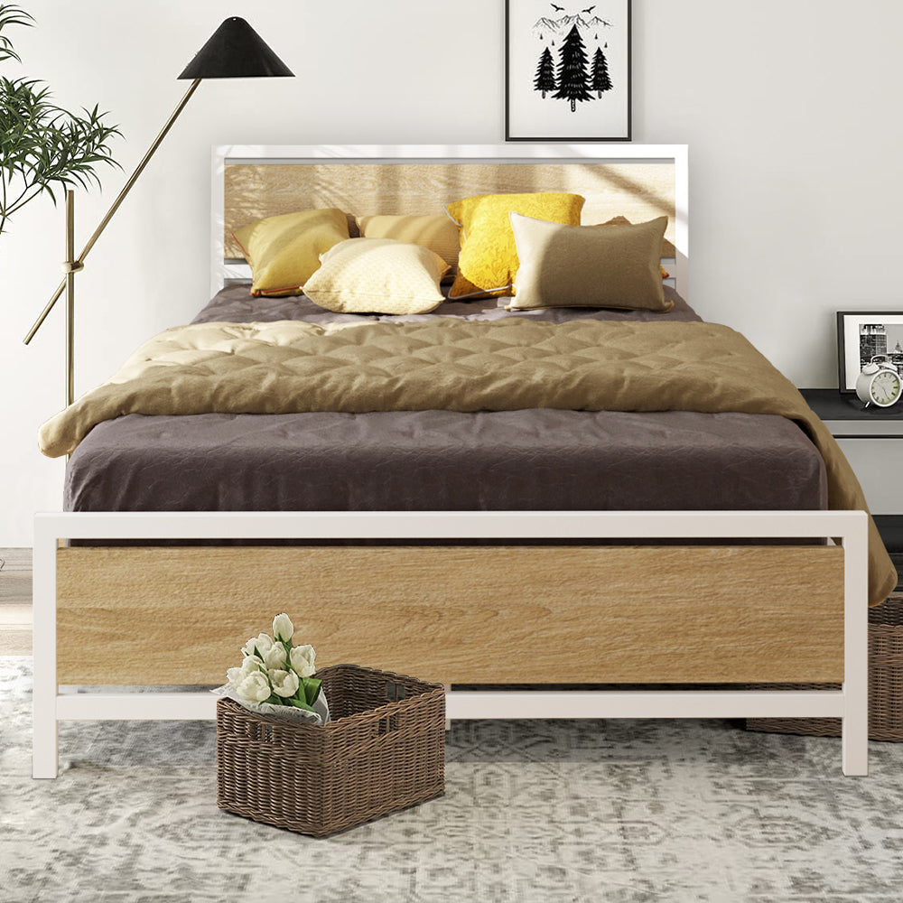 SESSLIFE Black Full Metal Bed Frame, High Metal Platform Bed w/ Wood Headboard, Adults Kids Modern Bed Frame, Mattress Foundation, No Box Spring Needed, Easy Assembly