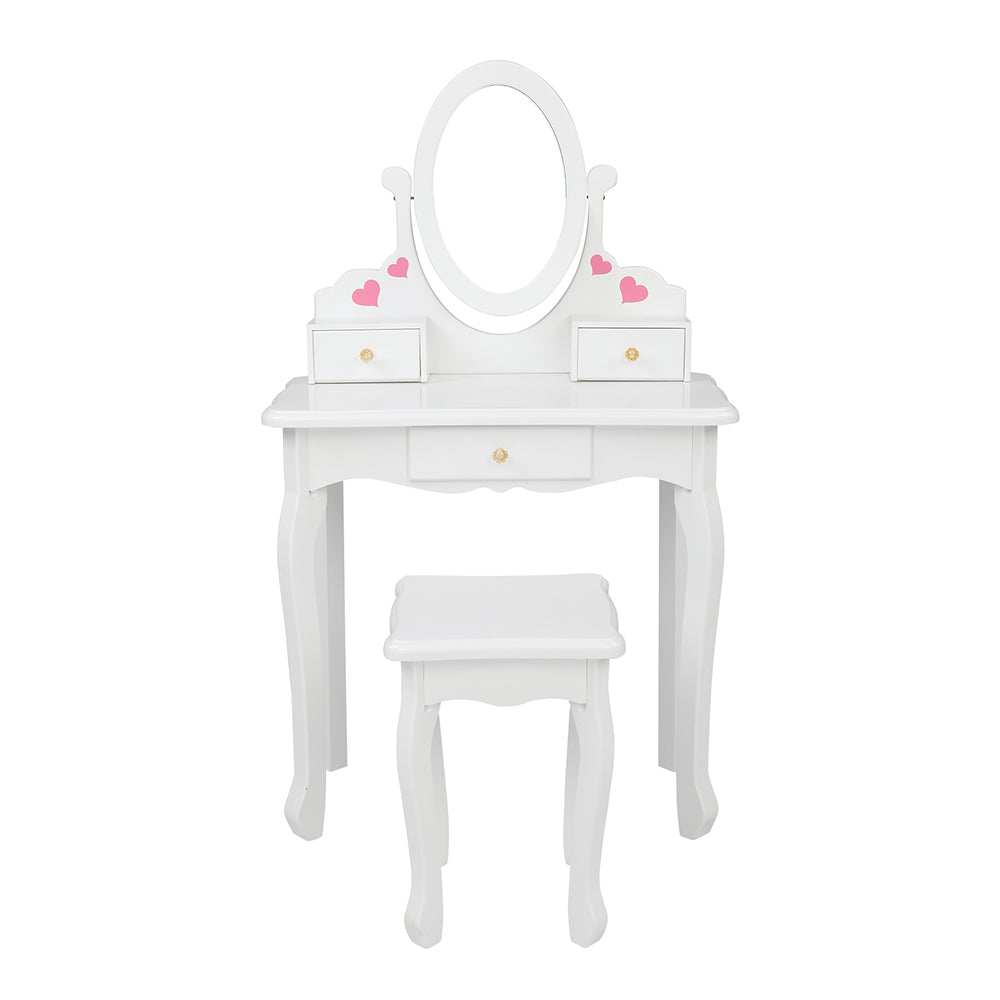 Kids Princess Vanity Table and Chair Set, Kids Vanity Set with Mirror, Makeup Dressing Table for Girls Age 4-9