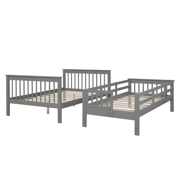 Wood Twin Over Full Bunk Bed for Kids, SESSLIFE Bunk Bed with Stairs and Storage Shelves, Bed Frame with Safety Guardrails & Slats Support, No Box Spring Needed, Gray, X2130