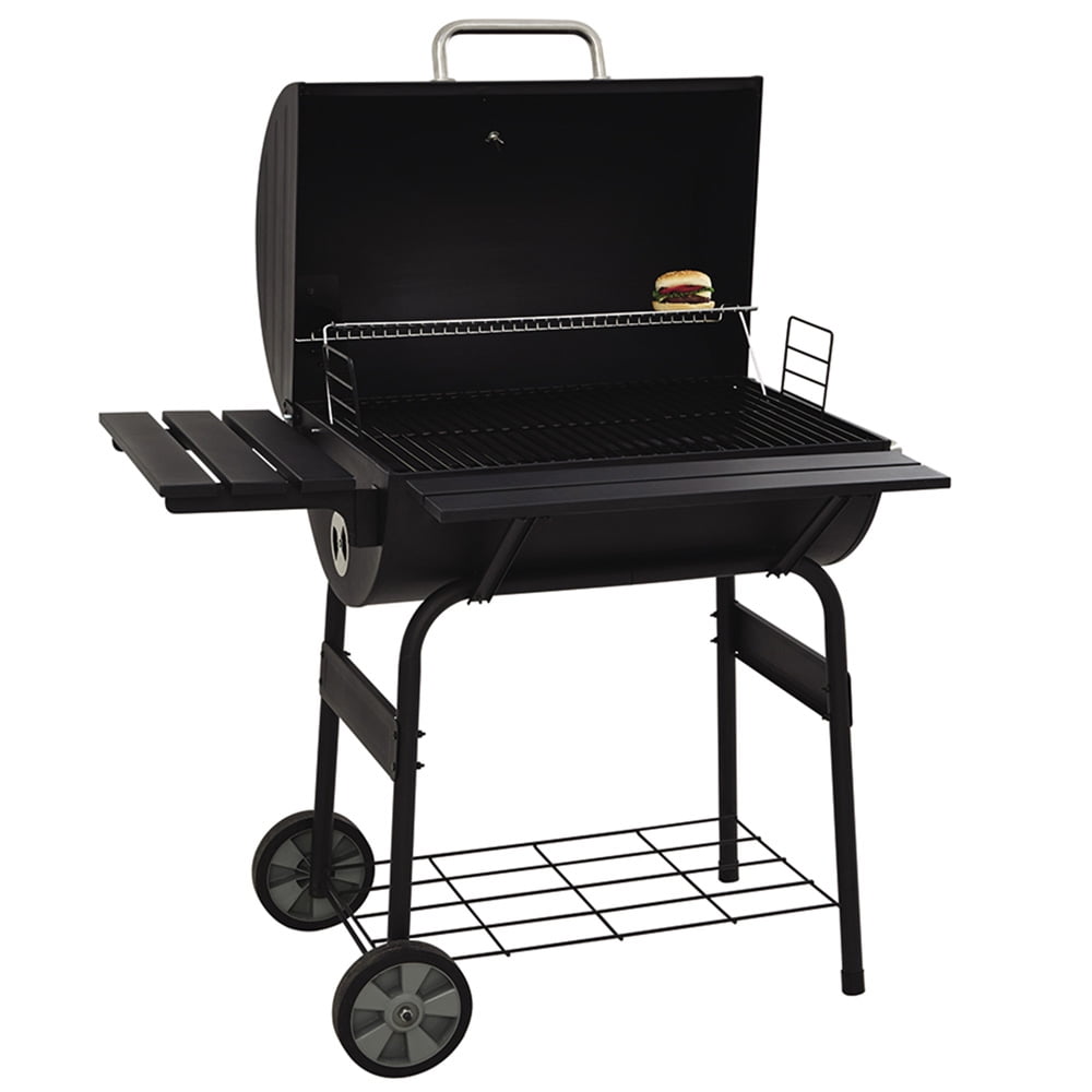SESSLIFE 30" BBQ Grill, Outdoor Barrel Charcoal Grill with Wheels, Stainless Steel Barrel Barbecue Smoker for Picnic Camping Cooking, Patio and Backyard Cooking, Black X721