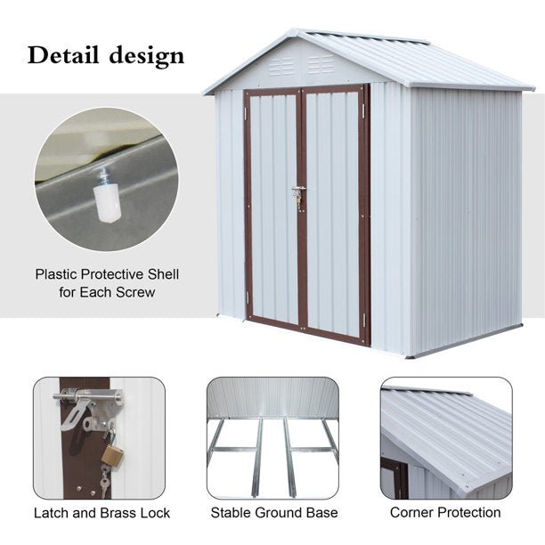 Sesslife Tool Storage Shed, 6 x 4 Ft Storage House with Vents, Hooks, Galvanized Steel Garden Shed with Hinged Door and Padlock, 75.6" Tall Verticle Outdoor Storage Shed for Patio Lawn Backyard, White