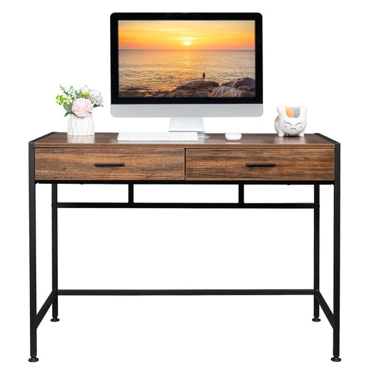 Industrial Computer Desk, Sesslife Wooden Desk with Drawers, Old Wood Color Desks for Home Office Game Room, Stable Iron Frame, 29.1" Home Office Writing Desk, Retro Study Table Workstation, X3275