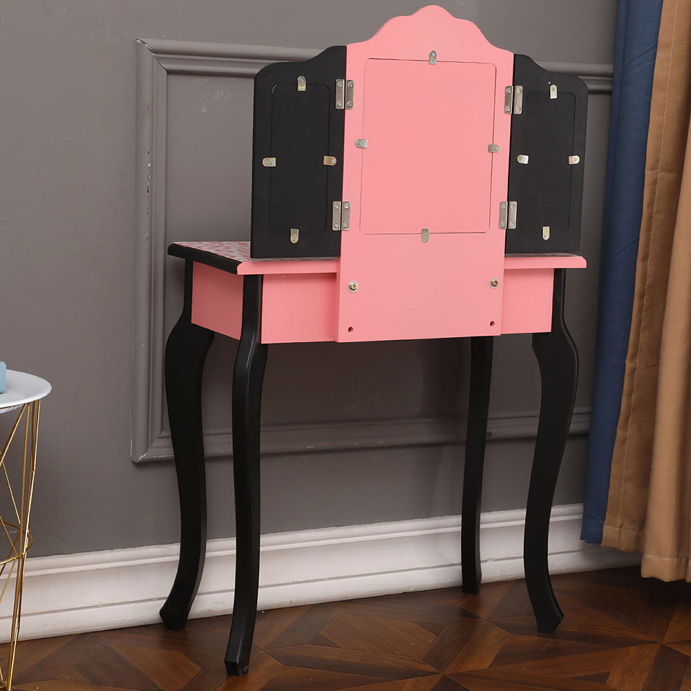 Kids Princess Vanity Table and Chair Set, Kids Vanity Set with Mirror, Makeup Dressing Table for Girls Age 4-9