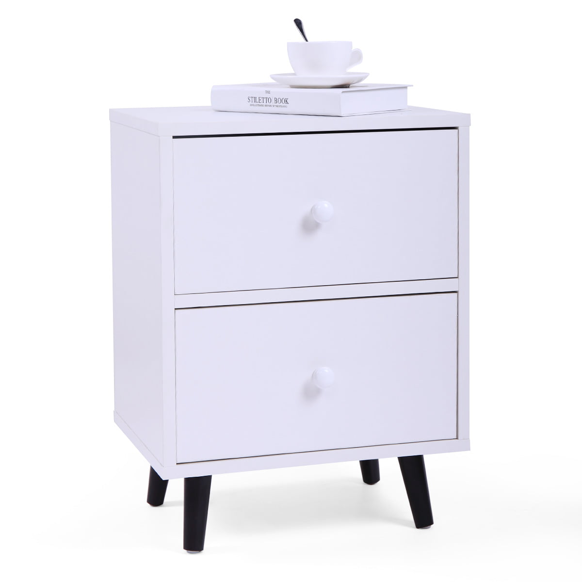SESSLIFE Nightstand with 2 Drawers, Modern Bedroom Nightstand Set of 2, White Wood Bedside Table Living Room Sofa End Table, X340