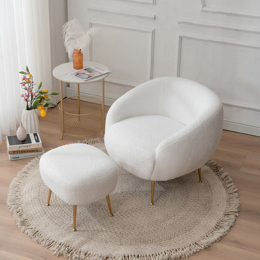 Chair and Ottoman Set, Sesslife Fluffy Accent Chairs for Bedroom, Living Room, Modern Faux Fur Accent Chair with 15.7"H Ottoman, White