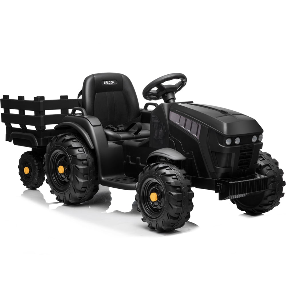 12V Ride on Car for Boy Girl, SESSLIFE Kids Tractor with Detachable Trailer & Collecting Box, 2-Speed Battery Powered Electric Car for Birthday Gift, Tractor Toy with MP3 Player, Radio, Black, X1436