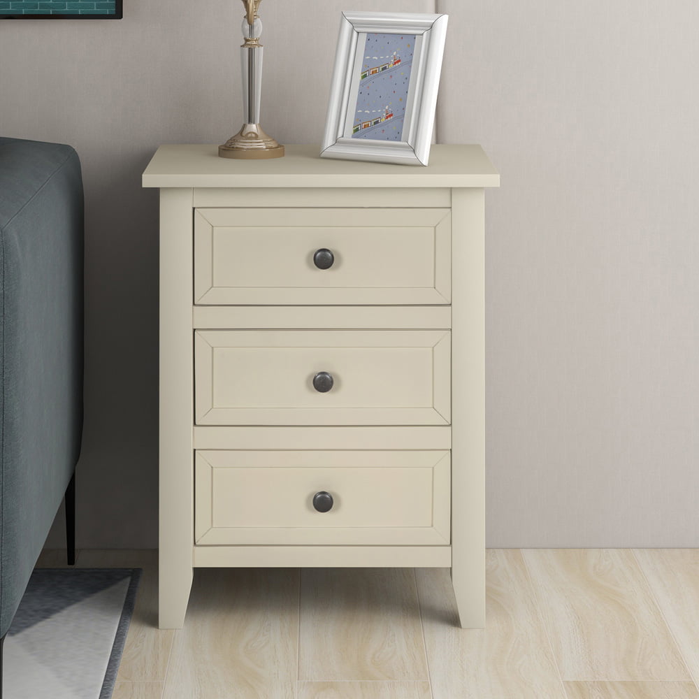 SESSLIFE Wood Nightstand With 3 Drawers, Bedside Table with Storage, Modern Storage Cabinet for Bedroom Living Room Entryway, Beige End Side Table 25" Tall, X2656