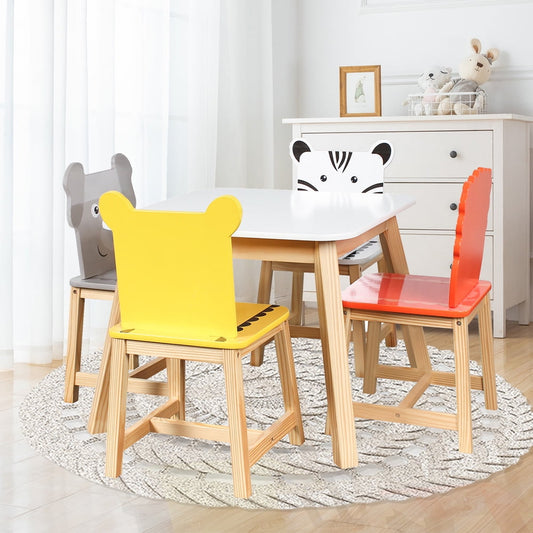 5 Piece Kids Table and Chair Set , SESSLIFE Wood Table with 4 Chairs Cartoon Animals Pattern, Boys Girls Gift£¬ X186