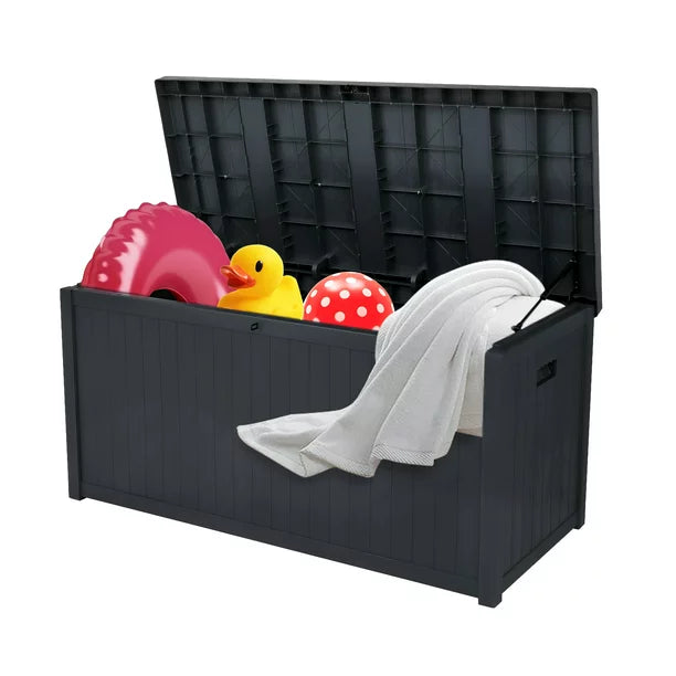 Sesslife Outdoor Storage Box, 51 Gallon Gray PP Plastic Waterproof Deck Storage Box Bench, Indoor/Outdoor Storage Bin Container for Patio Cushions, Garden Tools and Pool Toys
