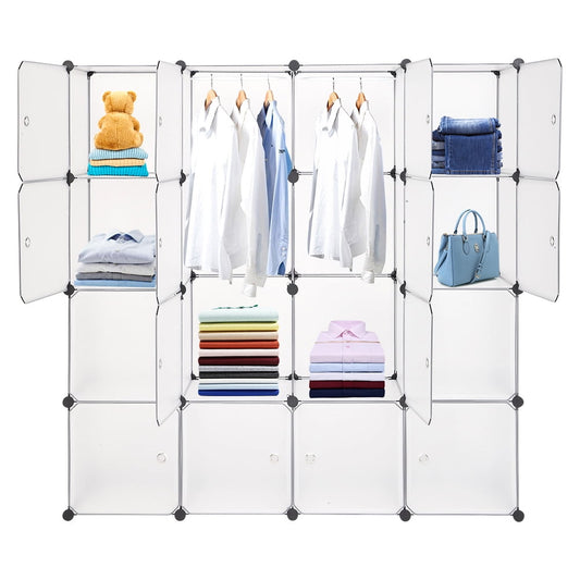 16 Cube Storage Organizer with Doors, Sesslife Plastic Closet Organizers and Storage Shelves with Rods, Portable DIY Storage Organizer Bookshelf Toy Storage for Bedroom, Living Room, X2978