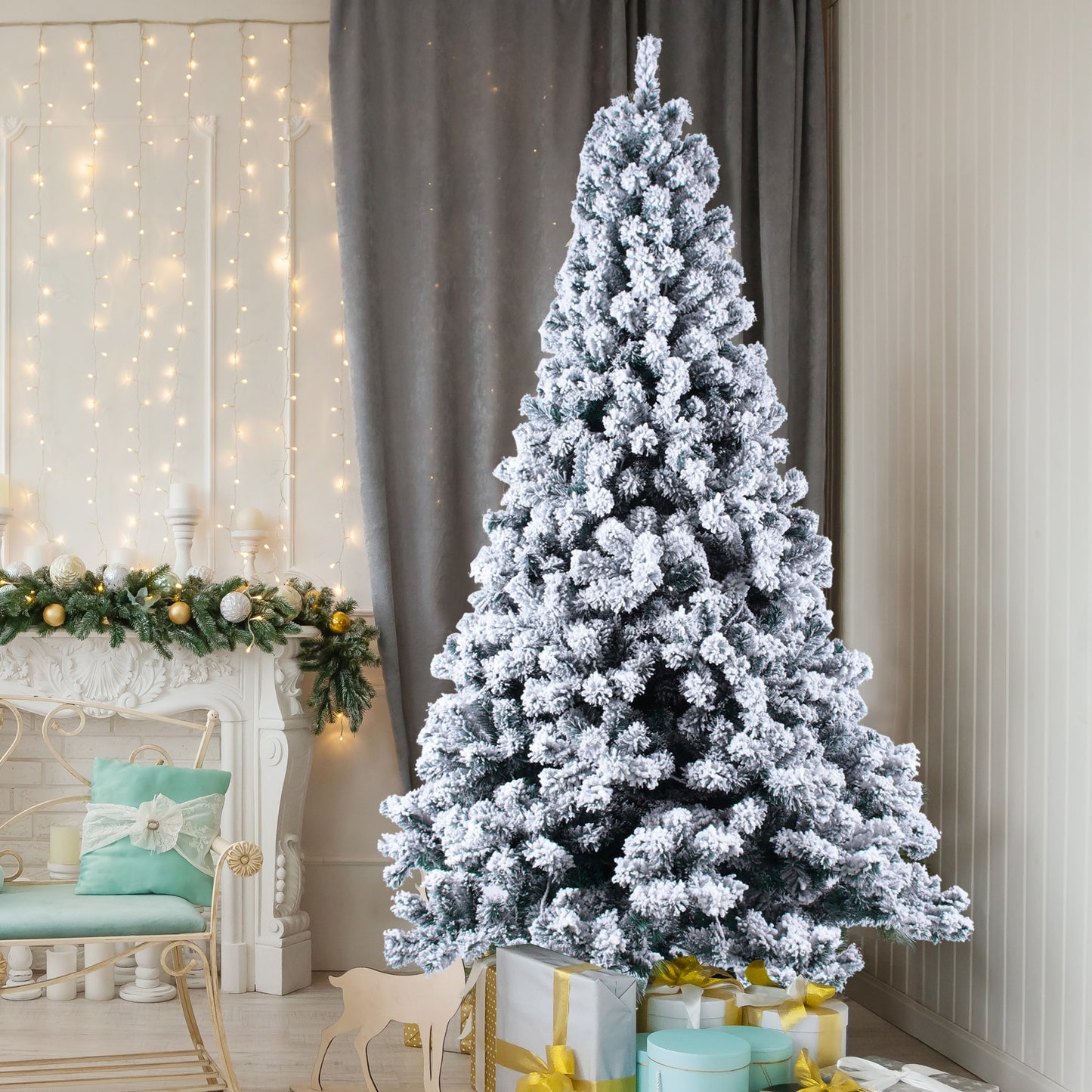 7.5ft Artificial Christmas Tree with 1100 Snow Dusted Tips, Fake Snow Christmas Tree, DT3