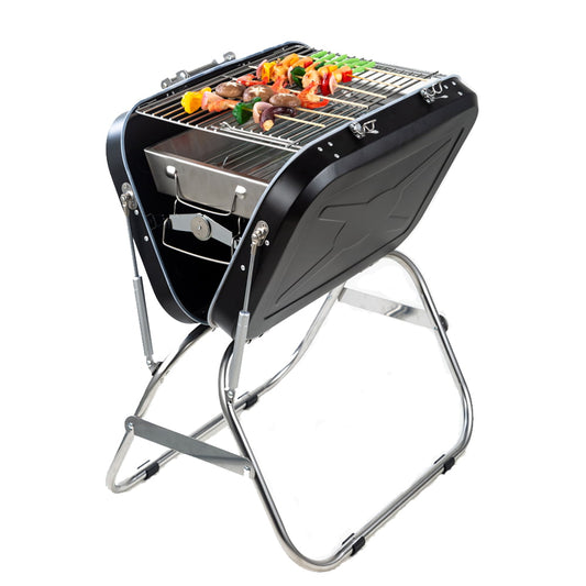 SESSLIFE Portable Barbecue Charcoal Grill, Outdoor Charcoal Grill with BBQ Suitcase, Stainless Steel Folding BBQ Grill for Cooking Camping Picnics Backpacking, Outdoor Grill Kit, Black, X722