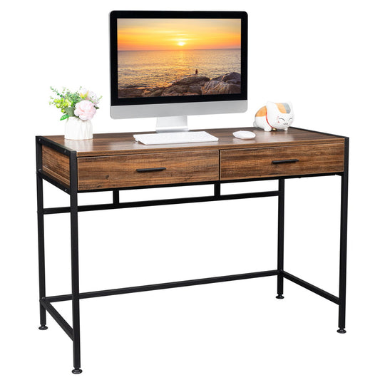 Computer Desk with Drawers, Sesslife 29.1" H Writing Table for Home Office, Game Desk with Wooden Tabletop, Retro Work Table Student Desk with Black Iron Frame, Old Wood Color, X3277