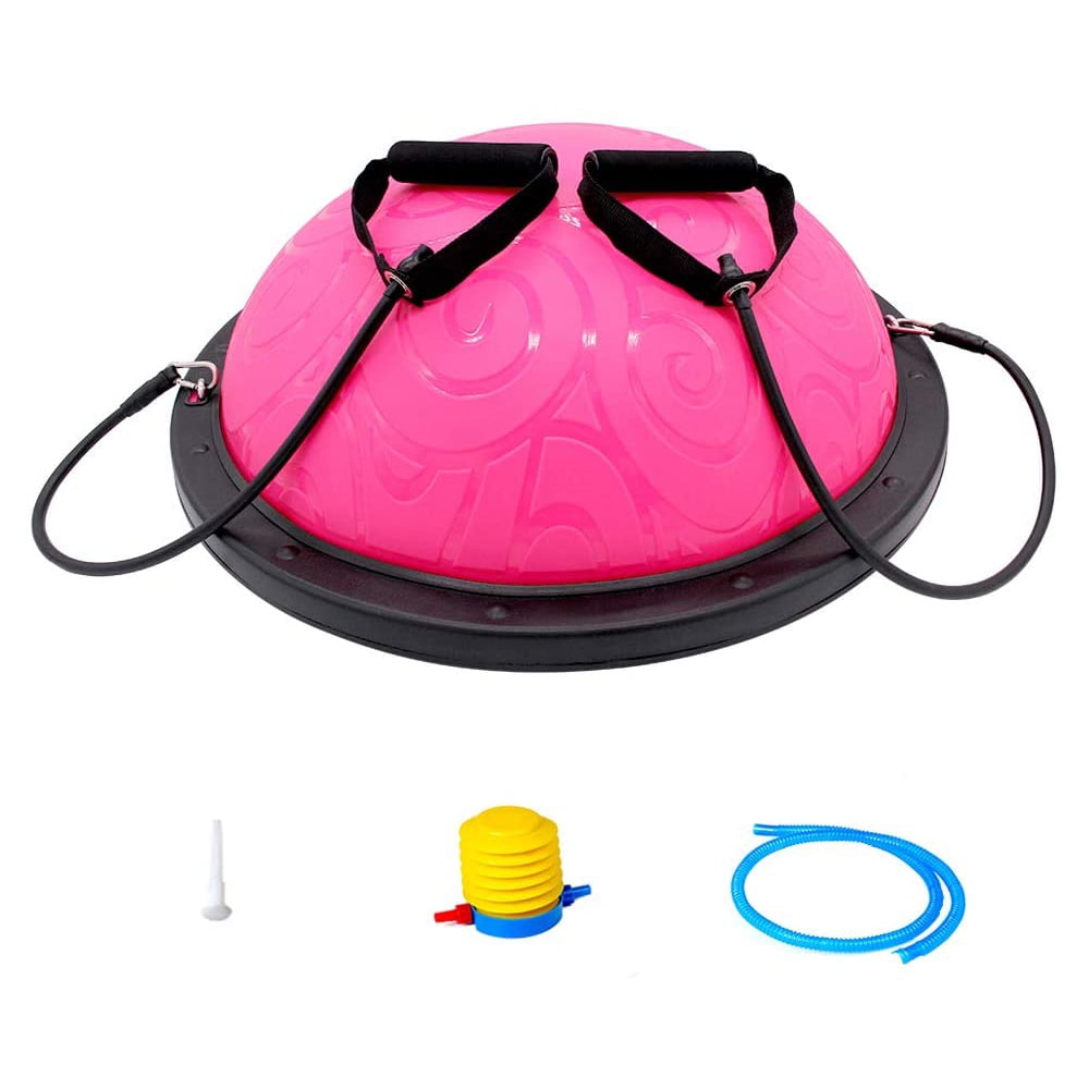 SESSLIFE 23 inch Balance Ball, Half Ball Balance Trainer for Home Gym Fitness, Anti Slip Yoga Exercise Balls for Stability Working Out, Yoga Balance Ball with Resistance Bands and Pump, Pink, X1229