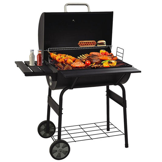 30-inch Charcoal BBQ Grill, SESSLIFE Barrel bbq Grill with Wheels and Side Table, Outdoor Grill & Smokers for Patio Backyard, Black, X737