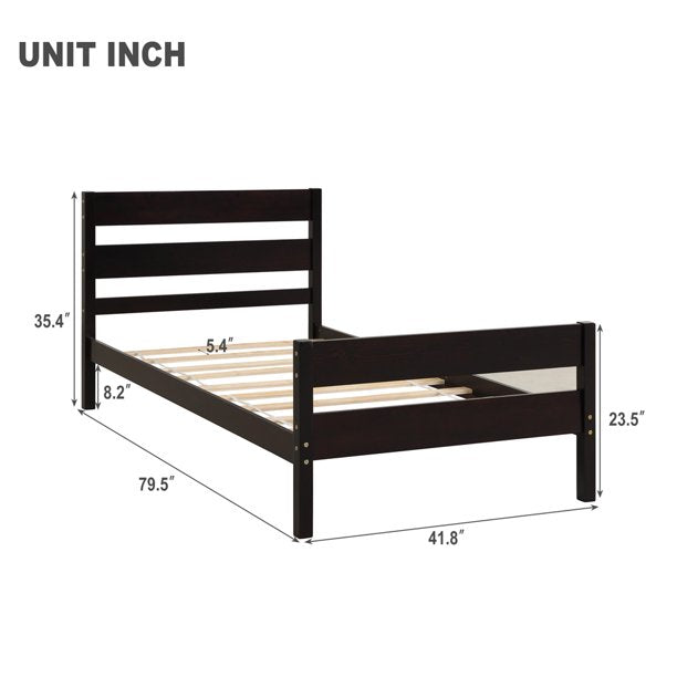 SESSLIFE Twin Platform Bed Frame, Wood Twin Bed Frame with Headboard and Footboard, Twin Size Bed for Kids Teens / Modern Bedroom Dorm Furniture, No Box Spring Needed, Espresso