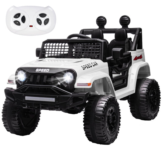 12V Battery Powered Ride on Toys, SESSLIFE Kids Ride on Car with Remote Control, MP3 Player, LED, Bluetooth, 4 Wheel Electric Car for Boys, Kids Ride on Truck for Christmas Birthday Gift, White