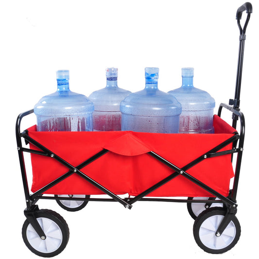 Folding Wagon, SESSLIFE Utility Wagon Cart with Wheels, 150lb Collapsible Wagon w/Telescoping Handle, Beach Garden Wagon with Steel Frame for Shopping Garden Camping Picnic, Red