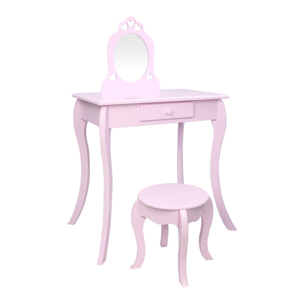 Kids Princess Vanity Table and Chair Set, Kids Vanity Set with Mirror, Makeup Dressing Table for Girls Age 4-9