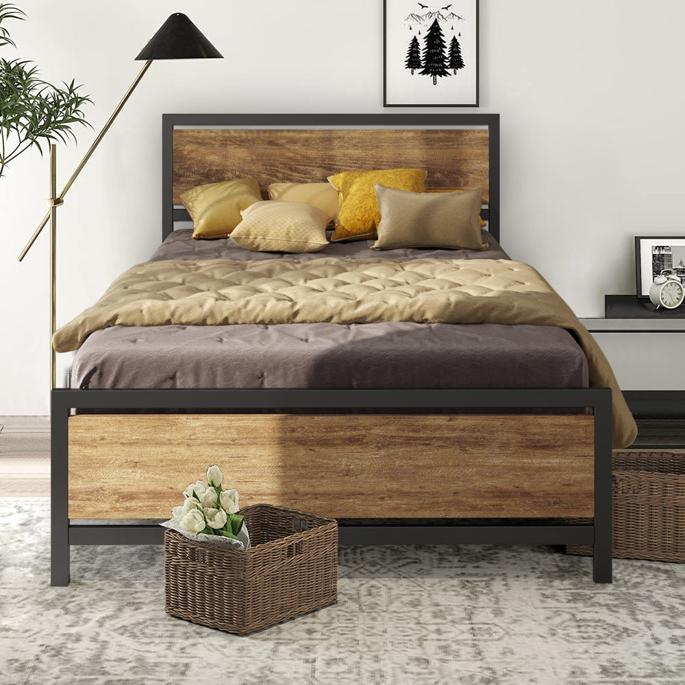 SESSLIFE Black Full Metal Bed Frame, High Metal Platform Bed w/ Wood Headboard, Adults Kids Modern Bed Frame, Mattress Foundation, No Box Spring Needed, Easy Assembly