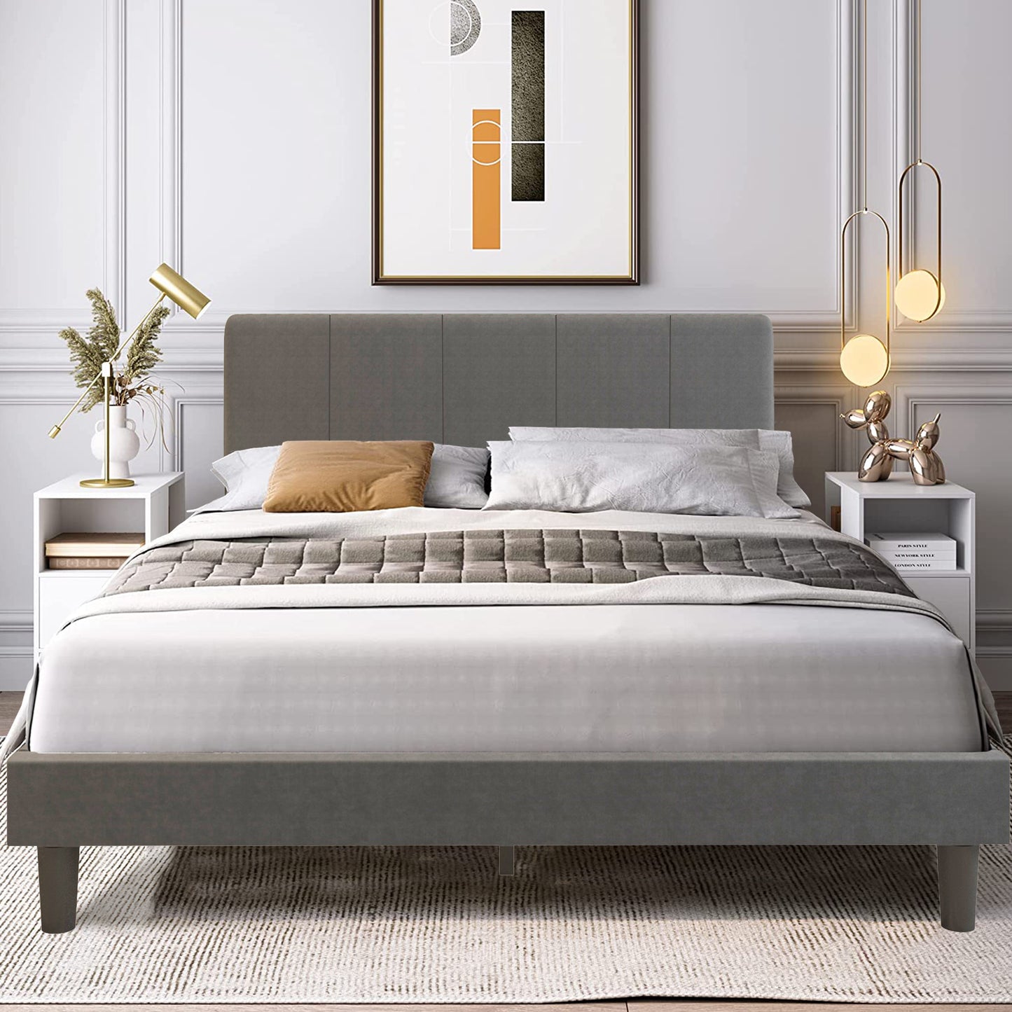 SESSLIFE Black Queen Faux Leather Bed Frame, Queen Platform Bed w/ Headboard, Adults Kids Modern Bed Frame, Mattress Foundation, No Box Spring Needed, Easy Assembly