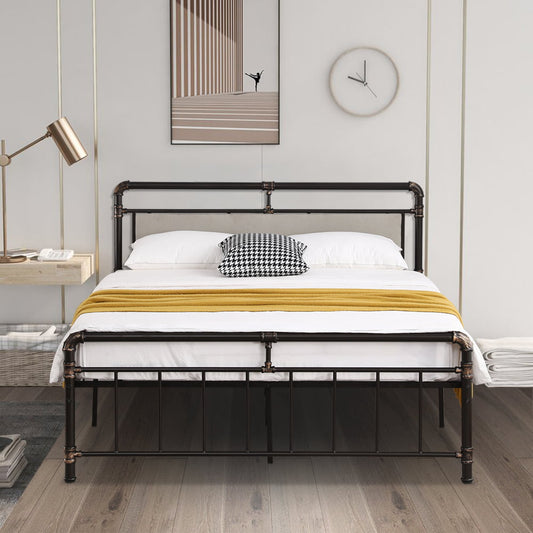 SESSLIFE Platform Bed Frame, Iron Full Beds with Upholstered Headboard, Industrial Bed Frame with Slats Support and 661 Weight Capacity for Kids Adults Bedroom, No Box Spring Needed, Black, X278