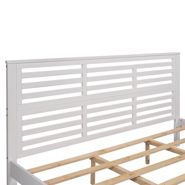 YOFE Platform Bed with Headboard, Wood King Size Bed Frame No Box Spring Needed, White Bed Frame for Kids Teens Adults, Modern Platform Bed for Bedroom Dorm Guest Room, Slats Support, D3149