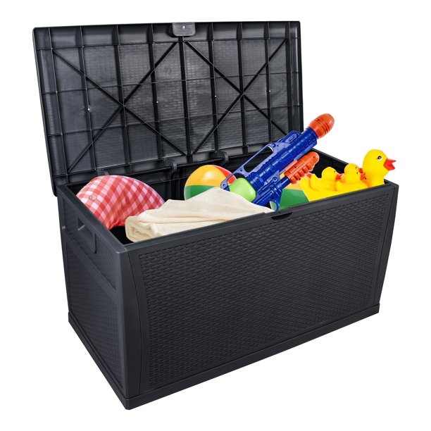 Sesslife Outdoor Storage Box, 51 Gallon Gray PP Plastic Waterproof Deck Storage Box Bench, Indoor/Outdoor Storage Bin Container for Patio Cushions, Garden Tools and Pool Toys