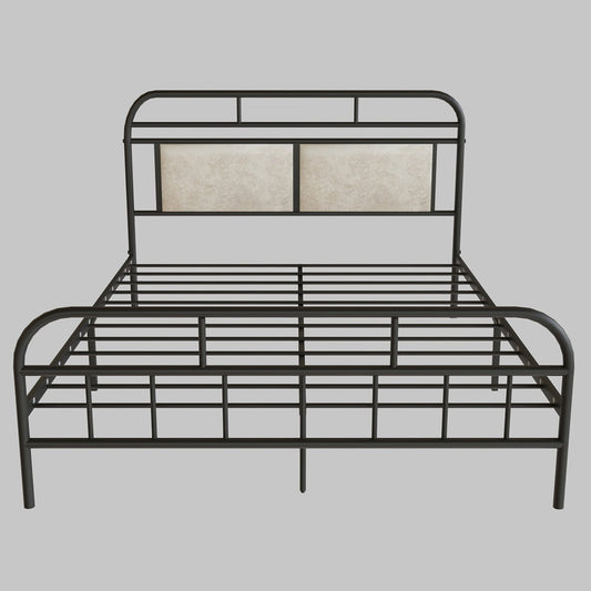 Metal Queen Bed Frame, SESSLIFE Queen Size Bed Frame with Headboard and Footboard, Black Platform Bed with Steel Slats, No Box Spring Needed, Industrial Style Bed