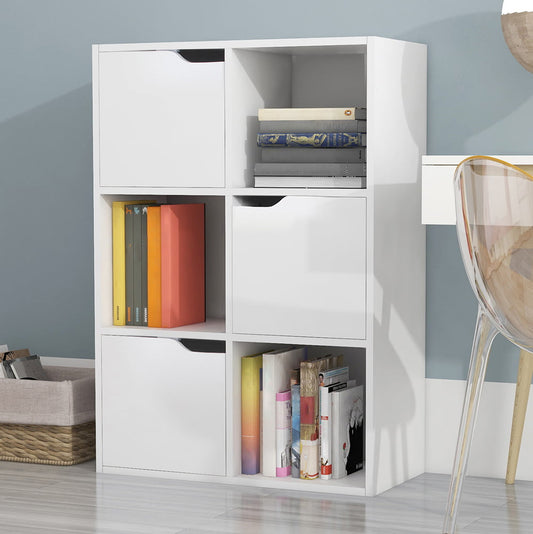 3 Cubes Bookshelf with Cabinet, Sesslife 3 Tier Modern Storage Bookcase, Wood Bookcase and Book Shelf for Living Room, Study, Office, White Bookshelf with Storage