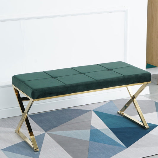 Entryway Bench with Velvet Seat, SESSLIFE Modern Bedroom Bench with Metal Legs and 300 LBS Weight Capacity, Upholstered Bench 37.6"L x 19.9"W x 18.1"H, Green