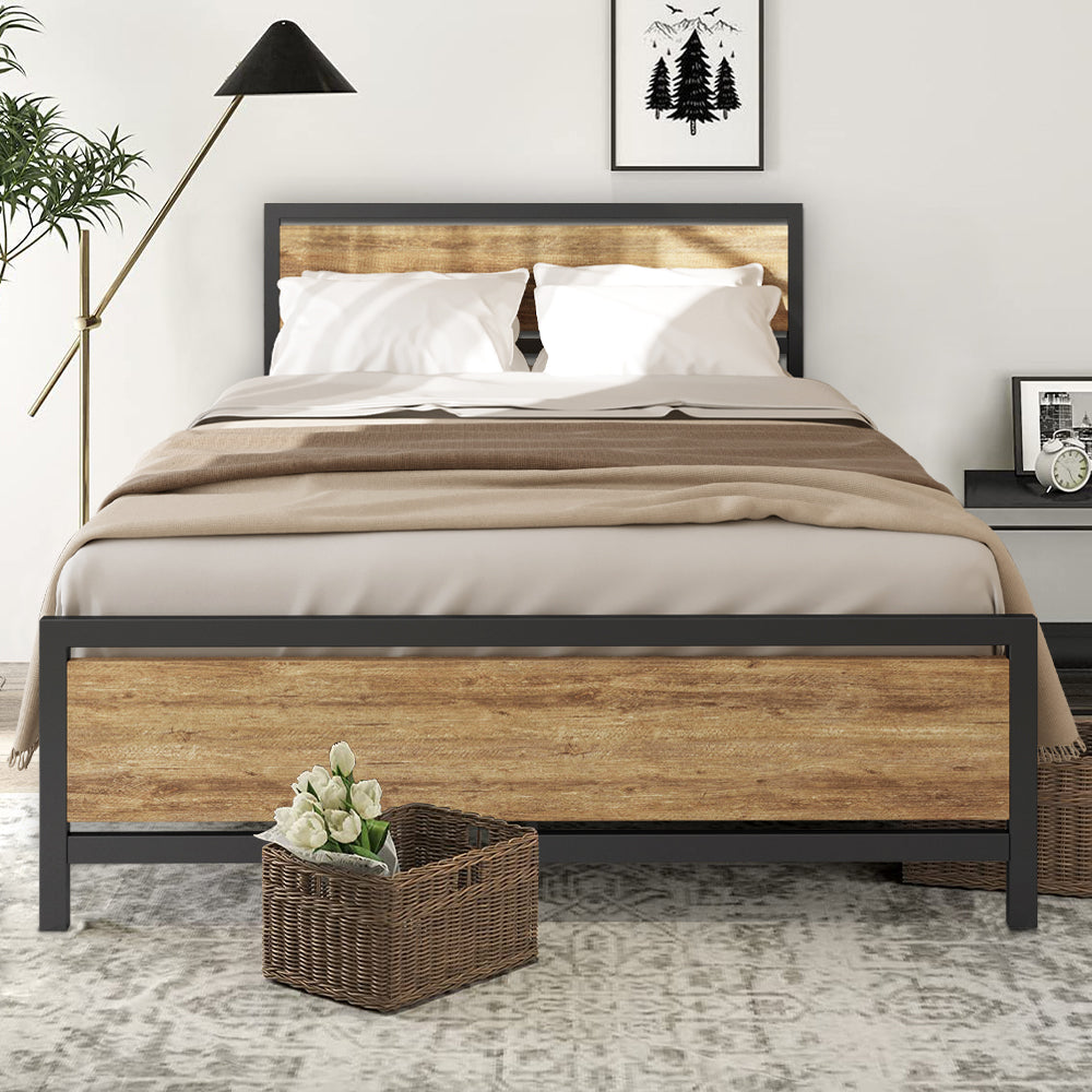 SESSLIFE Black Full Metal Bed Frame, High Metal Platform Bed w/ Wood Headboard, Adults Kids Modern Bed Frame, Mattress Foundation, No Box Spring Needed, Easy Assembly