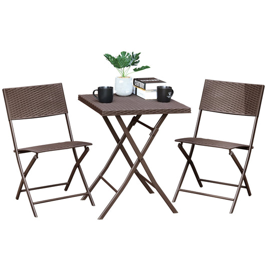 3 Piece Folding Bistro Set, SESSLIFE Small Patio Furniture Set, Bistro Table and Chair Rattan Dining Set w/Steel Frame for 2 Person, All-weather Outdoor Bistro Set for Patio Pool Balcony, Brown, X1317