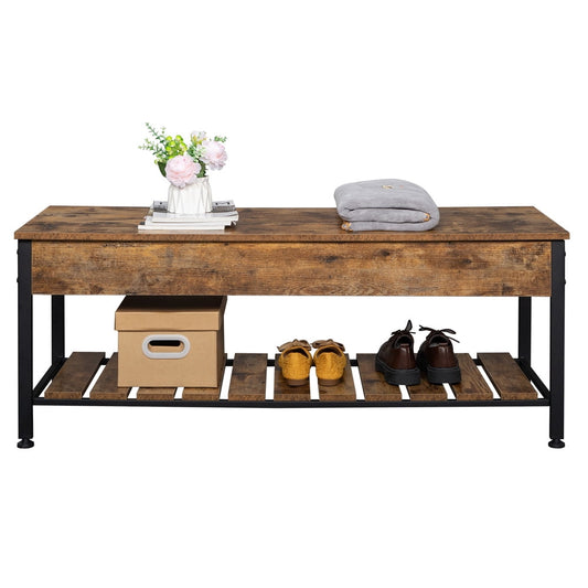 Entryway Bench, SESSLIFE Flip Top Shoe Storage Bench for Living Room Bedroom, Industrial Rustic Shoe Rack Shoe Bench with Seat, Easy Assembly, 48 inches, Hold Up 330 lbs, Rustic Brown, X791