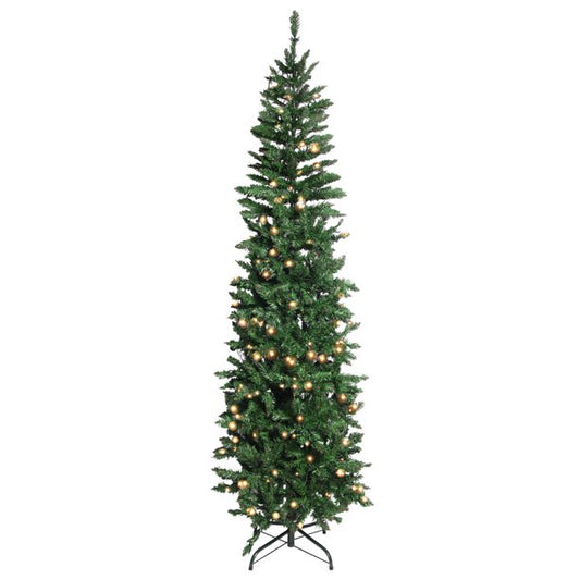 Artificial Pre-lit Christmas Tree 6.5 Ft, SESSLIFE Pencil Christmas Tree with Decoration Tied Lights, 719 Tips, Metal Stand, Flocked Christmas Tree for Home Office Store Christmas Decor, Green, X1550