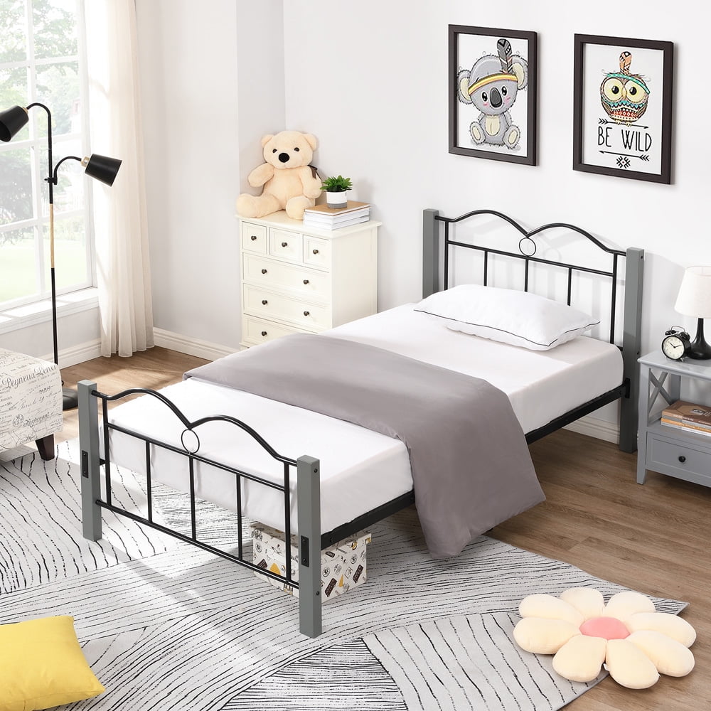 Metal Platform Bed, SESSLIFE Twin Size Bed Frame with Headboard and Footboard, Twin Bed Frame with Steel Slats for Kids Teens Adults, No Box Spring Needed, Gray, X2554