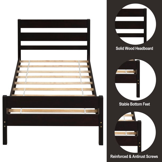 SESSLIFE Twin Platform Bed Frame, Wood Twin Bed Frame with Headboard and Footboard, Twin Size Bed for Kids Teens / Modern Bedroom Dorm Furniture, No Box Spring Needed, Espresso