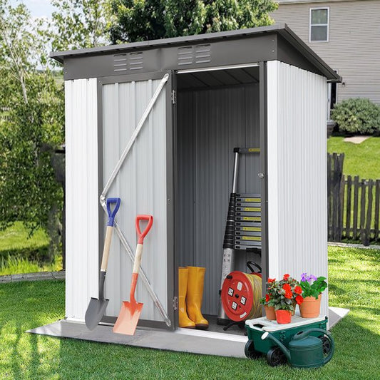 Tool Storage Shed, Sesslife 60 x 31 Inch Storage House with Vents, Galvanized Aluminum Garden Shed with Lockable Door, 69.7" Tall Verticle Outdoor Storage Shed for Patio Lawn Backyard, Gray, X230