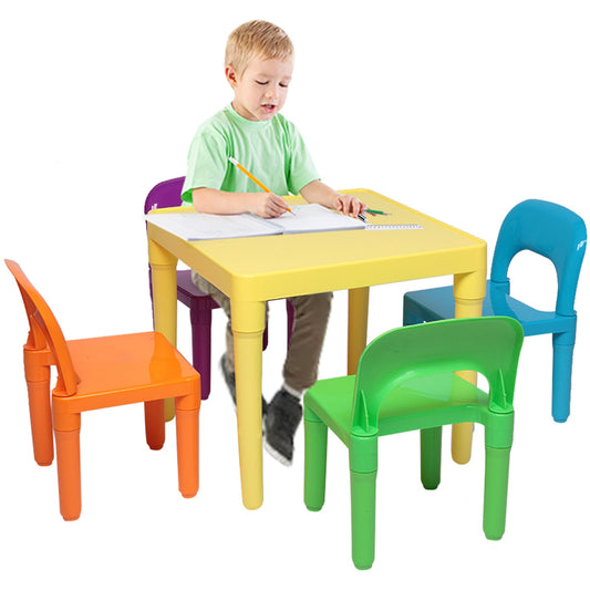 Kids Table and Chairs Set, SESSLIFE 5 Piece Activity Table Set with 4 Chairs, Toddler and Kid Furniture Set for Bedroom Playroom, Lightweight Plastic Play Table for Eating Studying, Multicolor, X2112