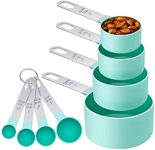 SESSLIFE Measuring Cups and Measuring Spoons, 8 Pieces Stackable Measuring Cups & Spoons Set Measure Dry Liquid Ingredients with Stainless Steel Handle for Baking Cooking Coffee