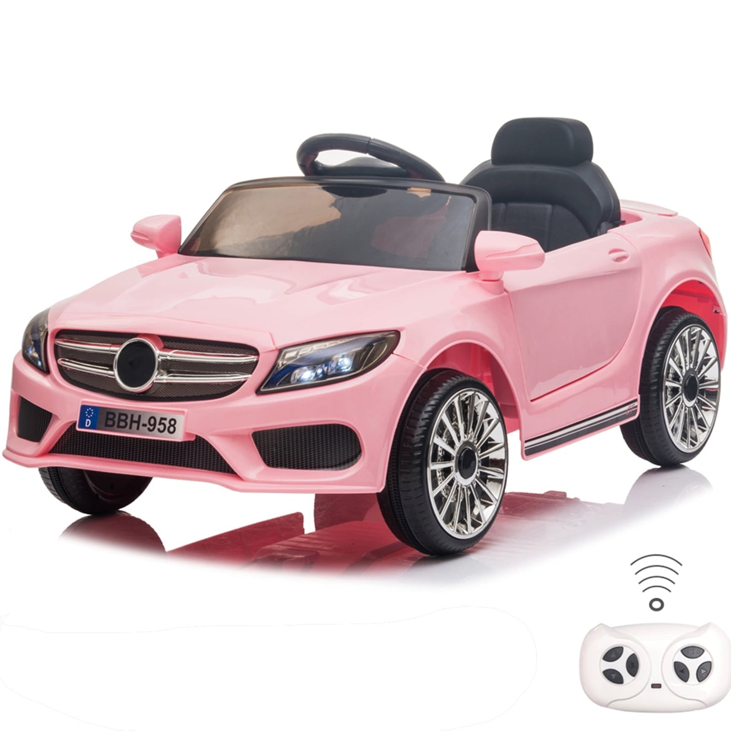 Electric Kids Ride on Car, Sesslife 12v Ride on Toys with Remote Control, LED Lights, Music Player, Safety Belt, Slow Start Device, Pink Battery Powered Vehicle, Girls Birthday Gift for Ages 3-4