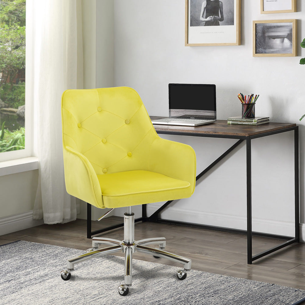 Desk Chairs, SESSLIFE Bedroom Chairs with Wheels and Armrests, Velvet Swivel Task Chair Vanity Chair for Bedroom Makeup Room Office, Adjustable Height Computer Chairs for Teens Adults, Yellow, X2520