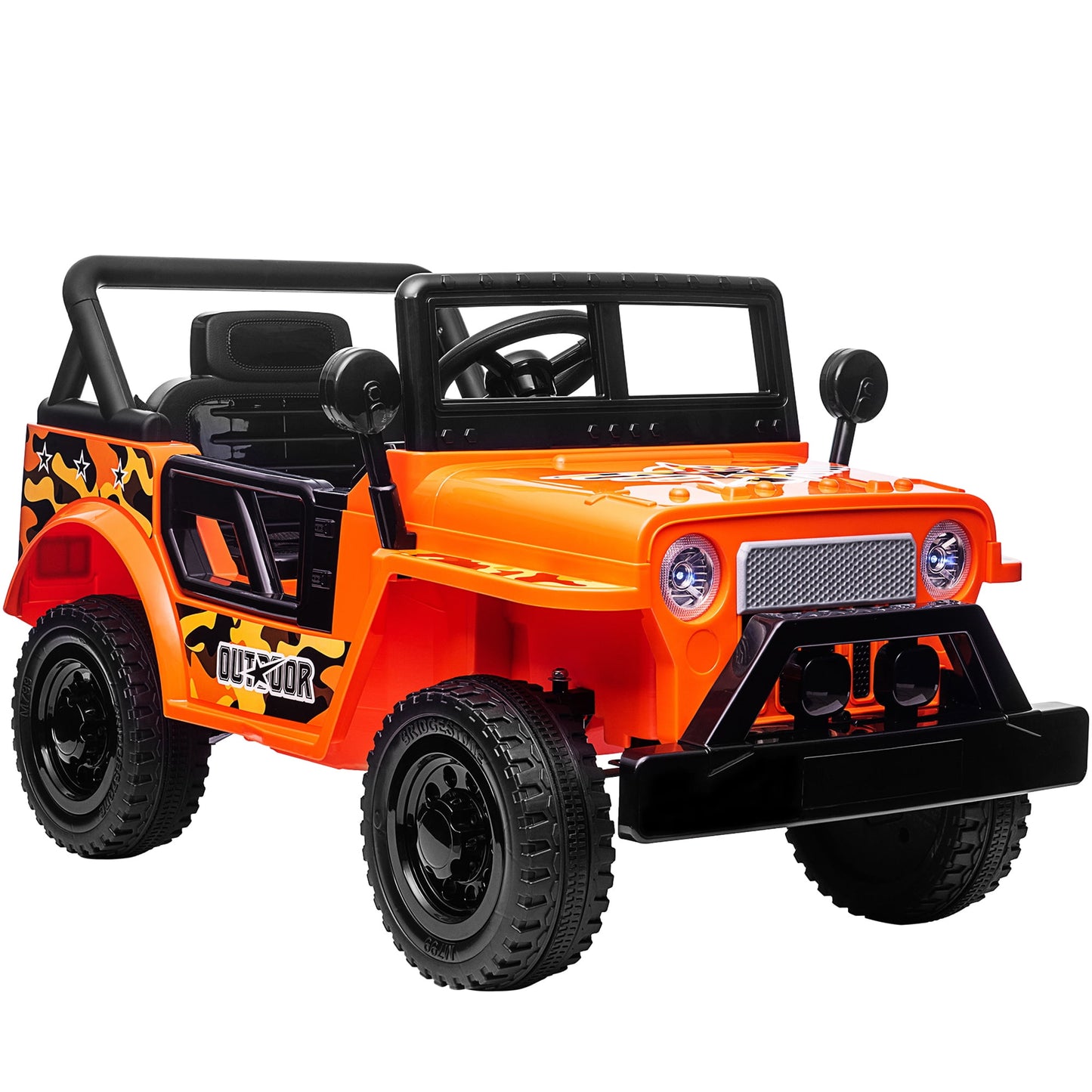 Electric Kids Ride on Car for 3-4 Year Old, SESSLIFE Ride on Truck for Boys Christmas Gift, 12V Ride on Toy with LED Lights, Horn, Safety Belt, High Doors Design, Orange, X1706