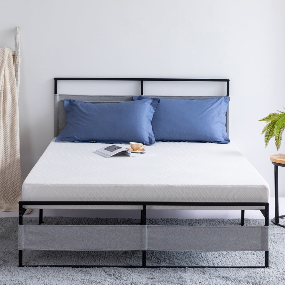 Sesslife Queen Size Bed Frame with Modern Headboard and Footboard, Noise Free Metal Platform Bed with Steel Slat, Mattress Foundation, No Box Spring Needed, Black Heavy Duty Steel Frame