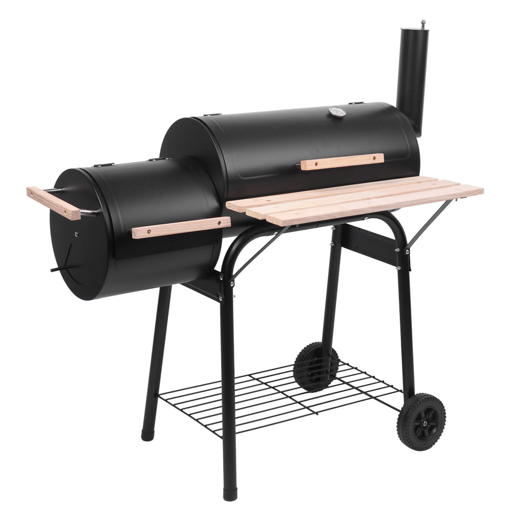 Portable Charcoal Grills, SESSLIFE Outdoor bbq Grill with Offset Smoker, Wheels, Vents, Temperature Gauge, Black Oil Drum Charcoal Furnace Grill, X913